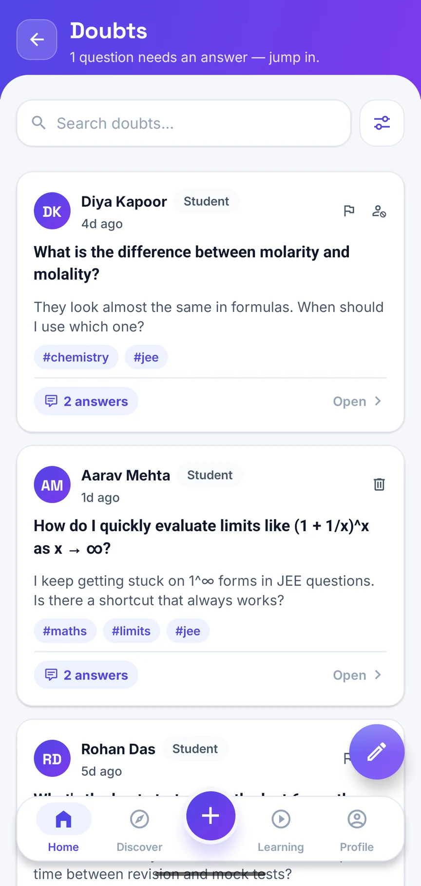 The Doubts & Discussion board