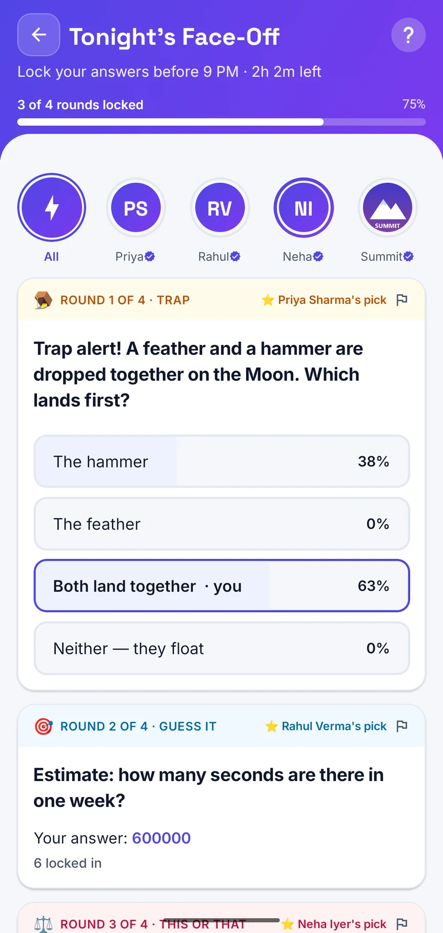 Tonight’s Face-Off screen