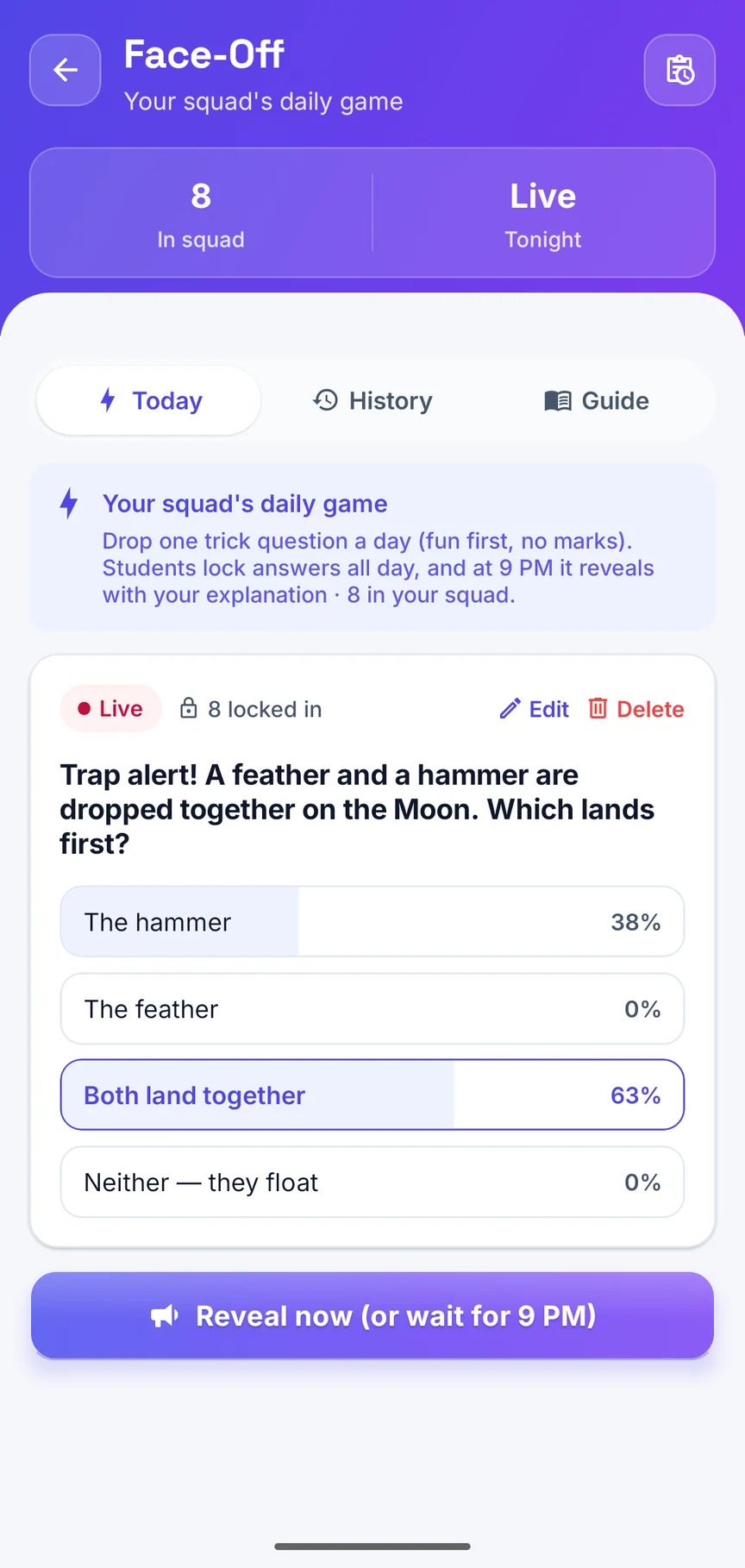 Host Face-Off in the app