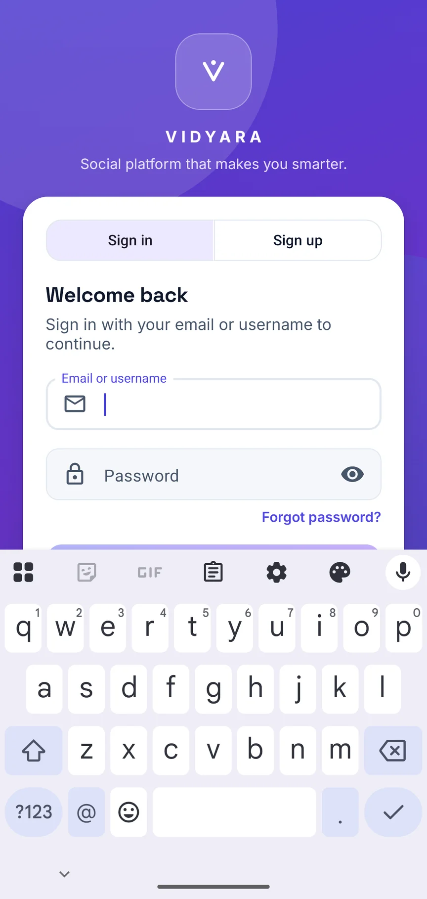 Signing in on the mobile app