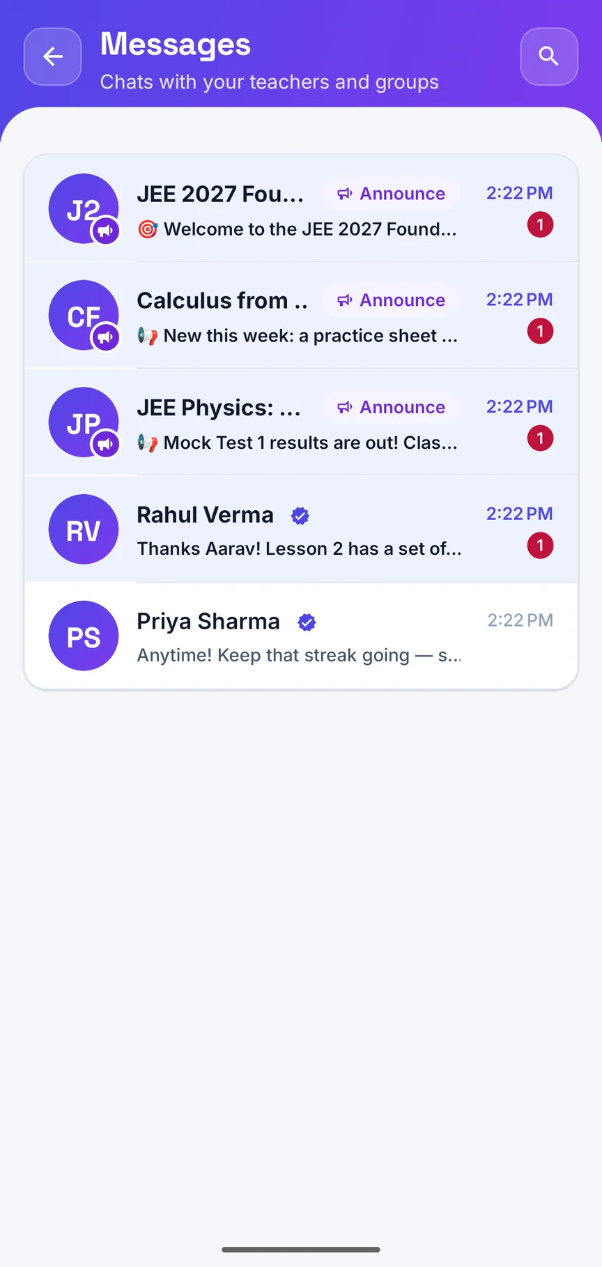 Messages in the app