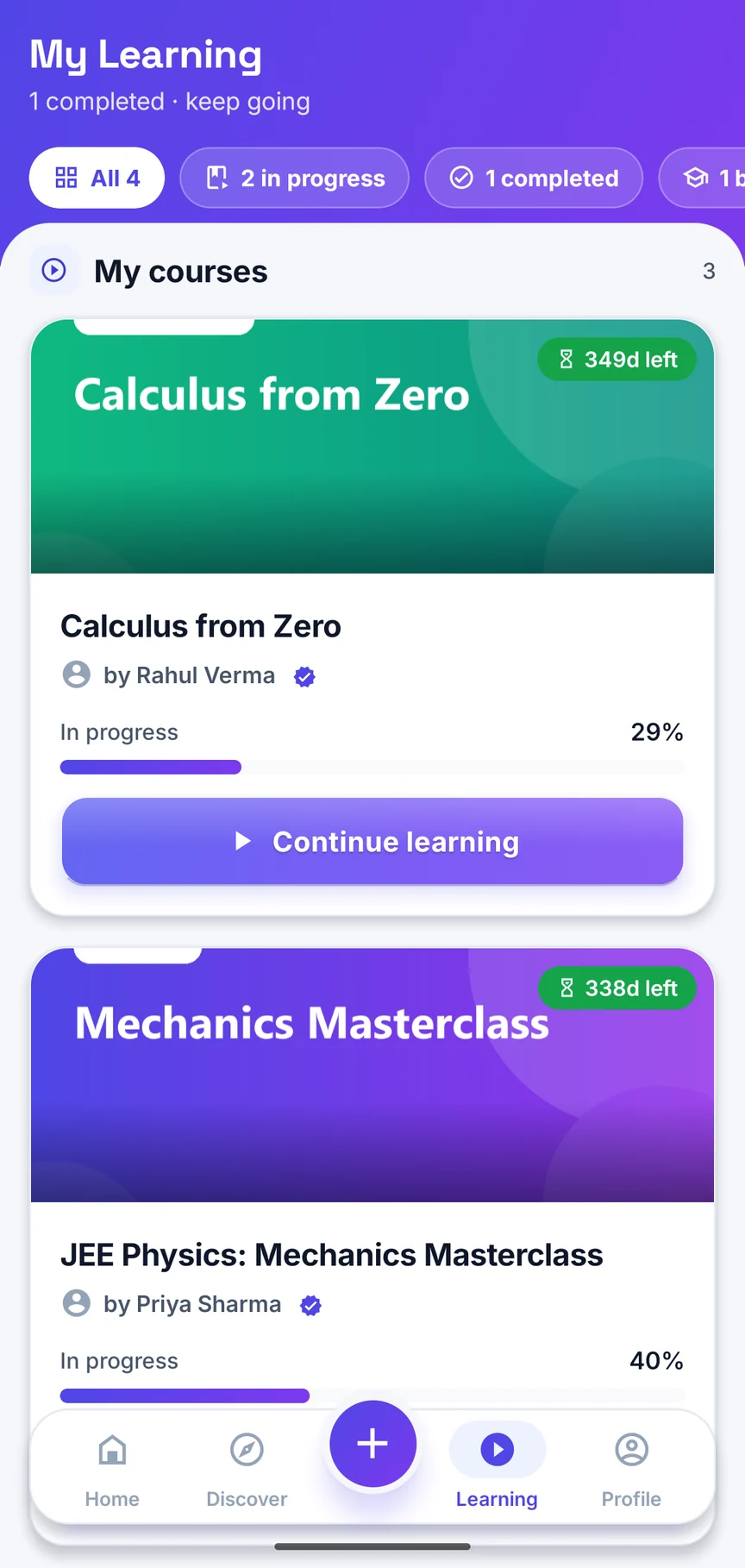 My Learning in the app
