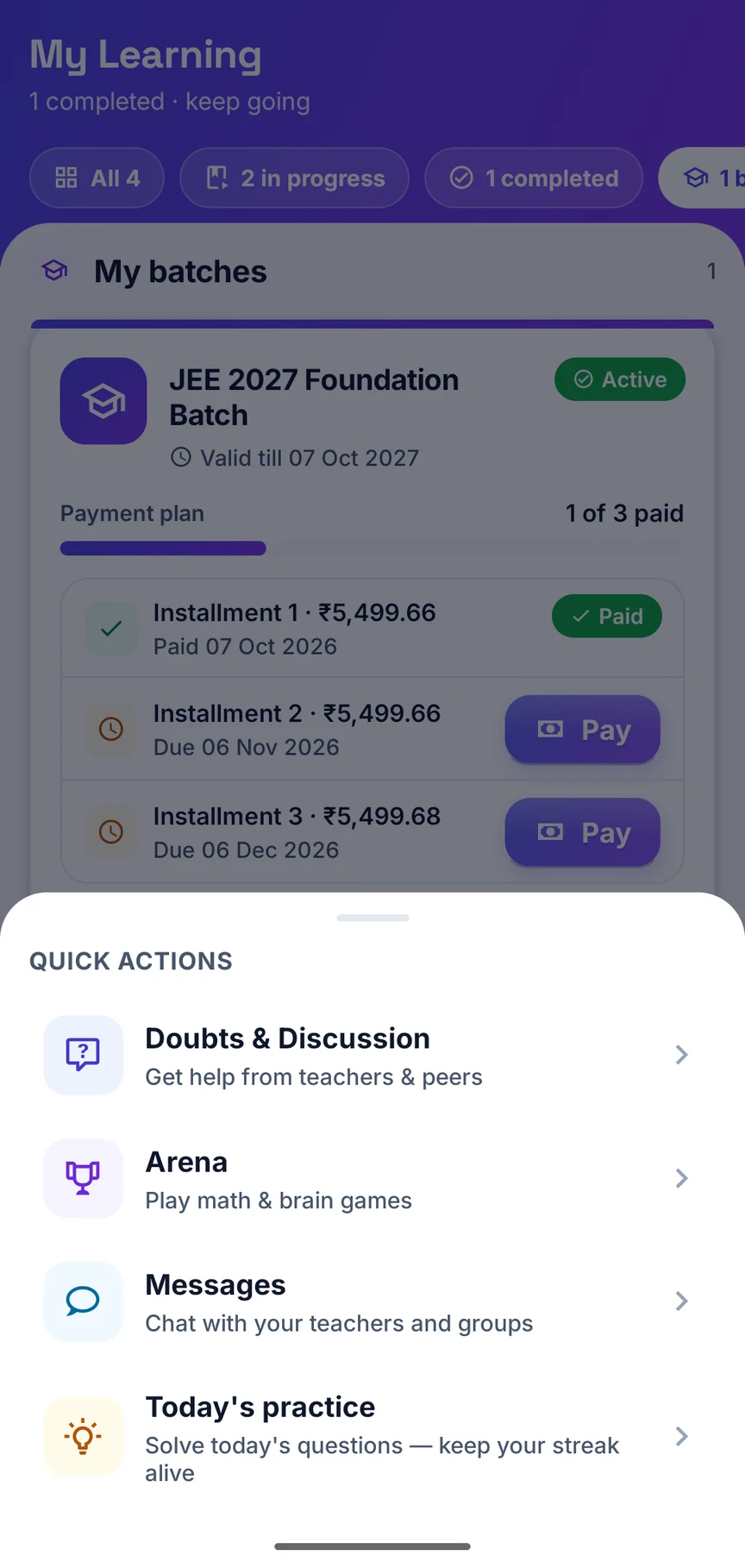 The quick actions sheet