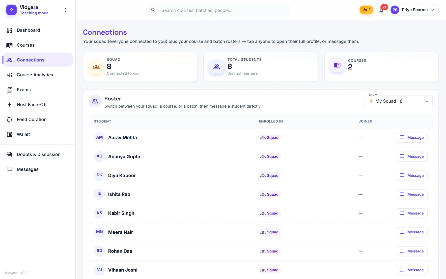 The Connections page
