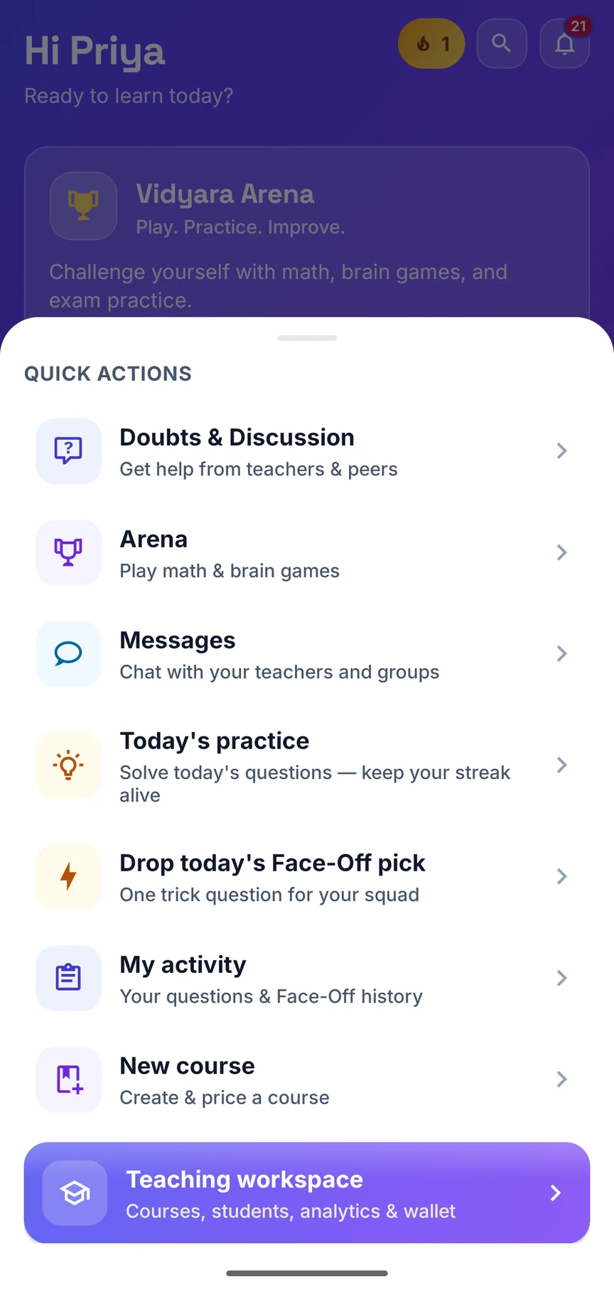 The teacher quick actions